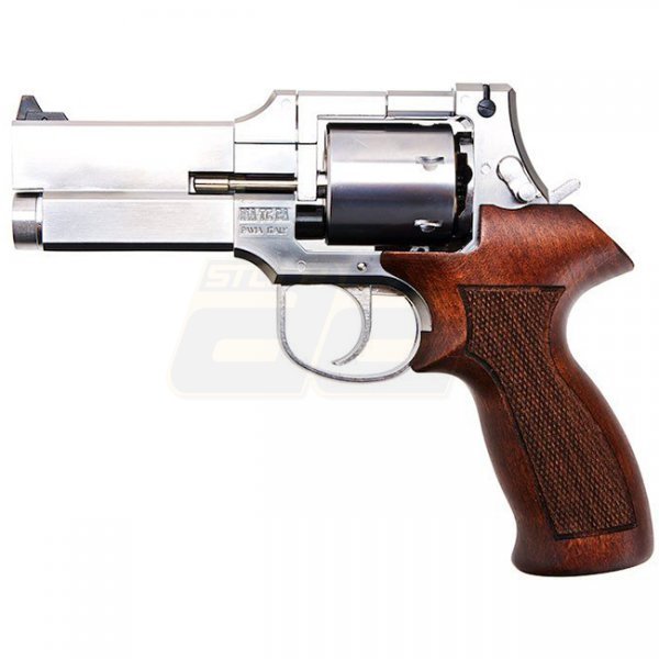 Marushin Mateba Gas Revolver 4 Inch Heavyweight Wood Grip Version - Silver