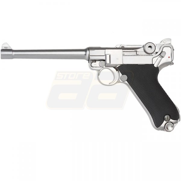 WE P08 6 Inch Gas Blow Back Pistol - Silver