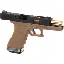 WE G-Force 17 BK Gold Barrel Gas Blow Back Pistol - Desert