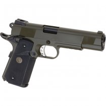 WE M1911 MEU Railed Gas Blow Back Pistol - Olive