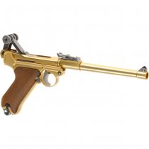 WE P08 8 Inch Gas Blow Back Pistol - Gold